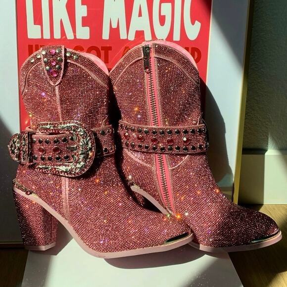Dolls Kill Pink Glitter Ankle Boots - Picture 9 of 9